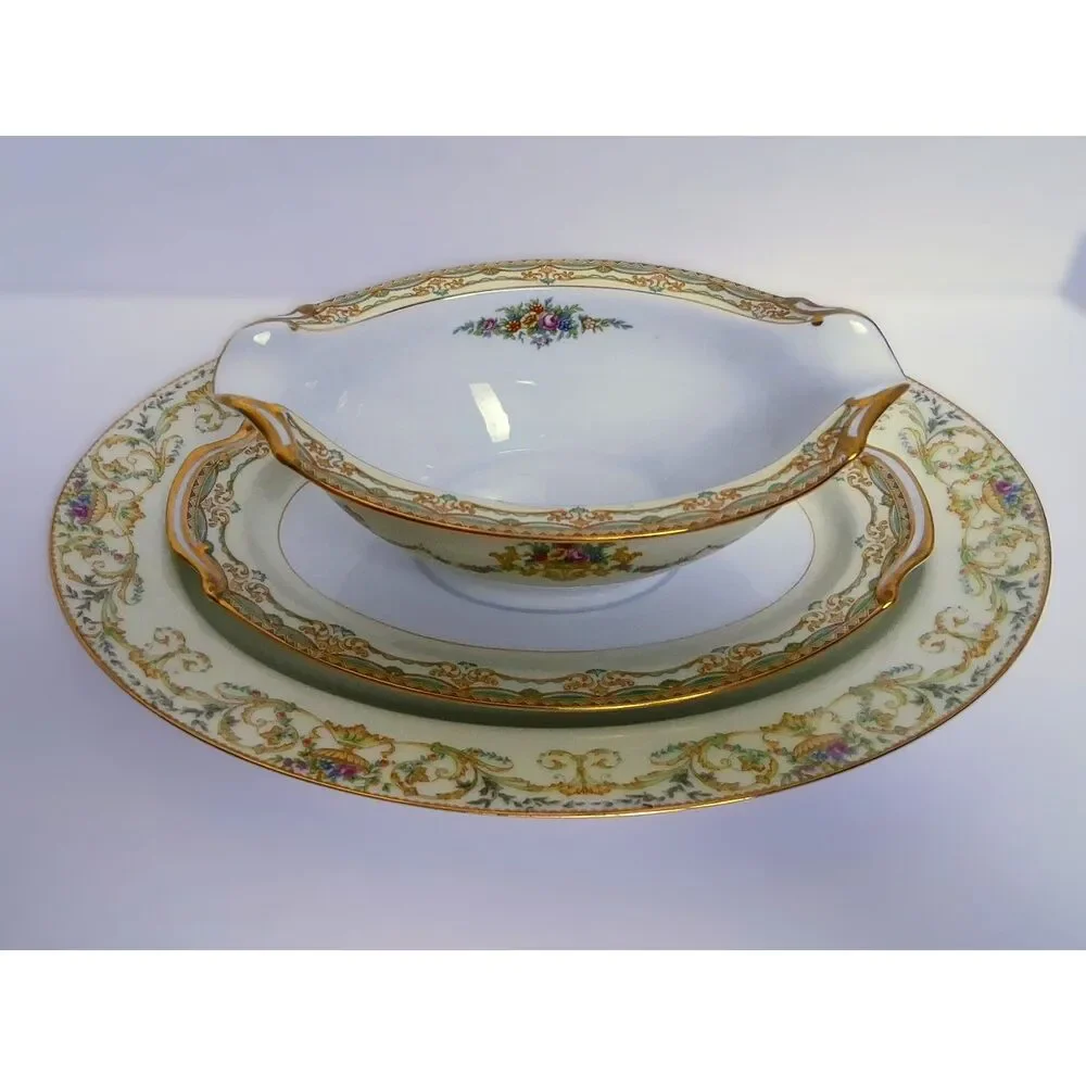 Vintage 30s Noritake Ashley Pattern Gravy Boat w Attached Underplate Fine China
